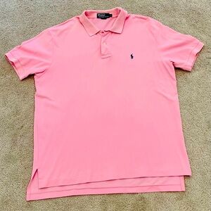 Polo Ralph Lauren Polo Shirt Men Large Pink 100% Cotton Short Sleeve Slit Collar